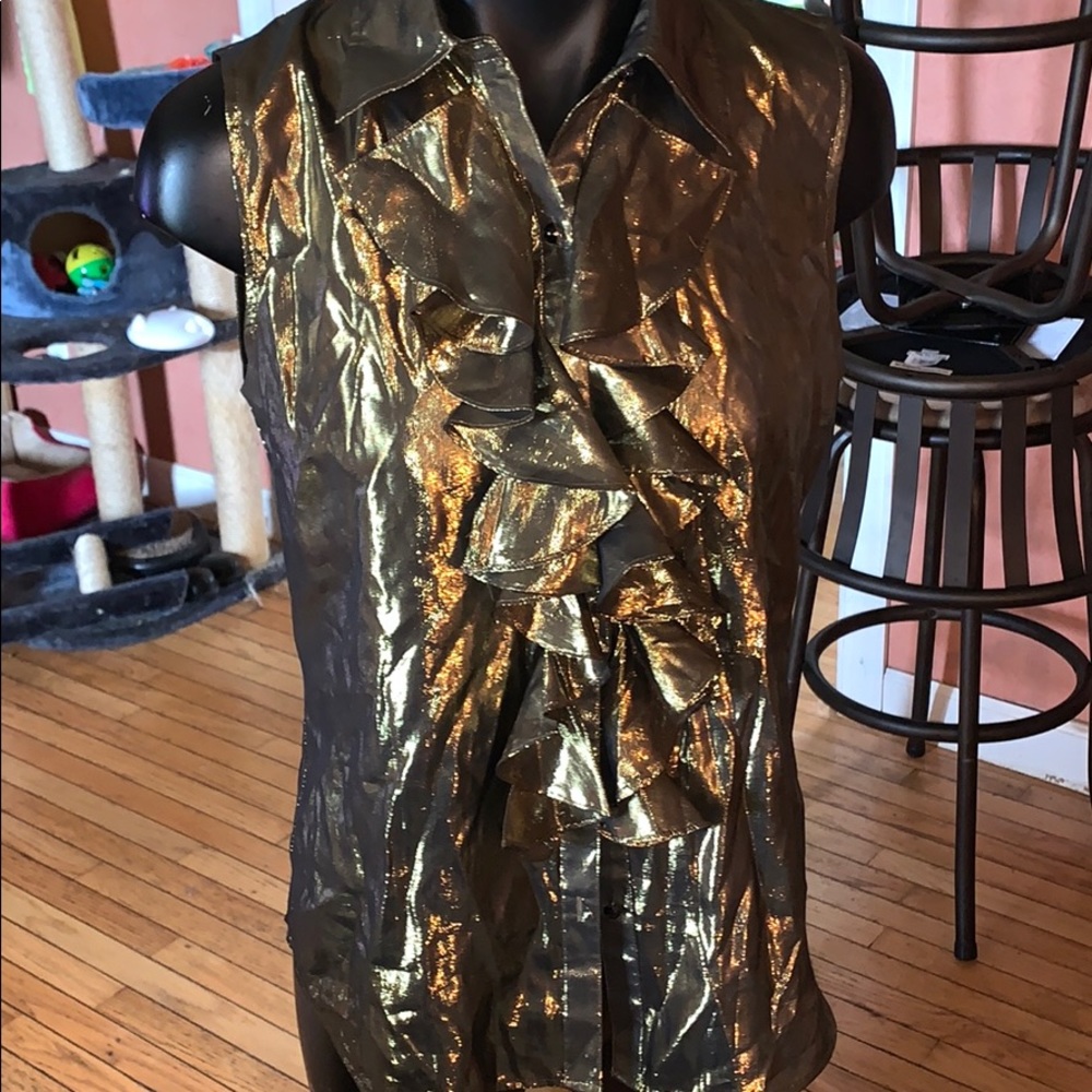 Lauren Ralph Lauren gold metallic shirt thin top